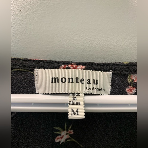 Black with Floral Print Knee Length Dress by Monteau - Picture 3 of 5